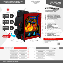 Котел твердотоп полуавтомат URAGAN Prof Turbo 34